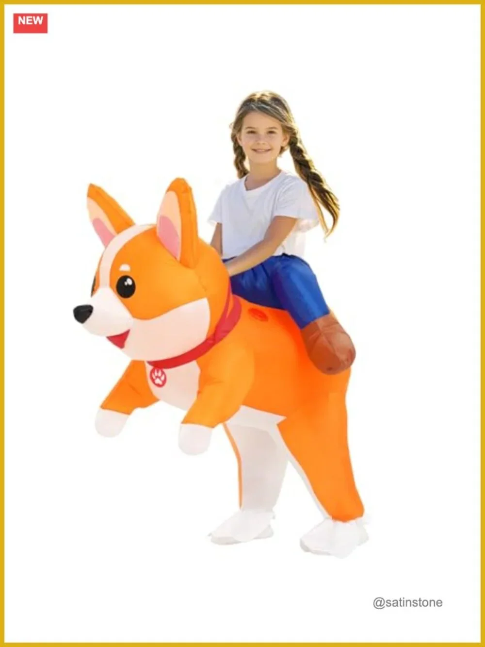 Inflatable Corgi Dog Costume Kids Halloween Blow Up Ride On Animal Suit Cosplay